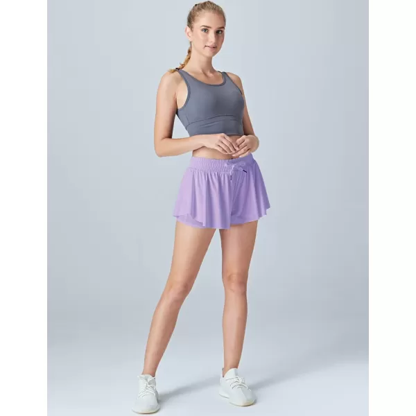 image3 Pack Womens Flowy Running Shorts 2in1 Butterfly Skirts with Shorts Underneath Spandex Athletic Casual Gym Workout LoungeCreamLavenderHot Pink