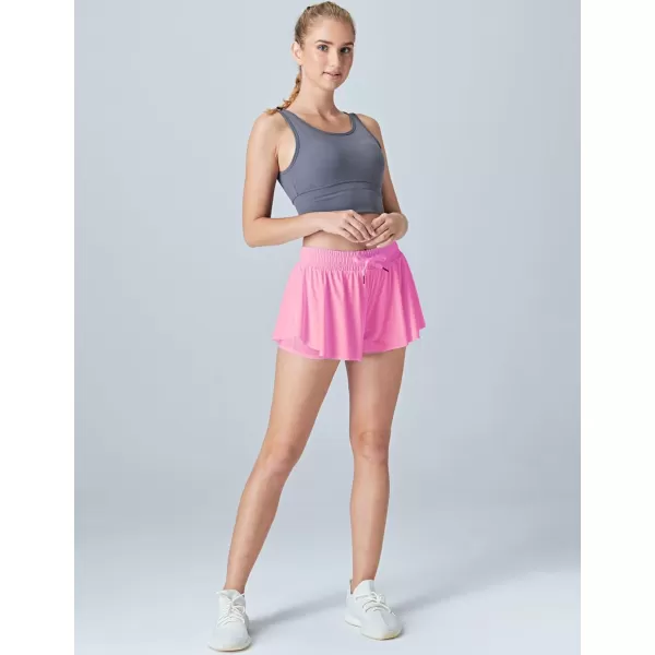 image3 Pack Womens Flowy Running Shorts 2in1 Butterfly Skirts with Shorts Underneath Spandex Athletic Casual Gym Workout LoungePinkWhiteBlack