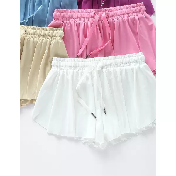 image3 Pack Womens Flowy Running Shorts 2in1 Butterfly Skirts with Shorts Underneath Spandex Athletic Casual Gym Workout LoungeWhite