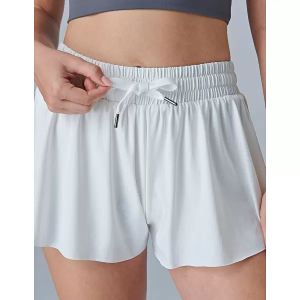 image3 Pack Womens Flowy Running Shorts 2in1 Butterfly Skirts with Shorts Underneath Spandex Athletic Casual Gym Workout LoungeWhite