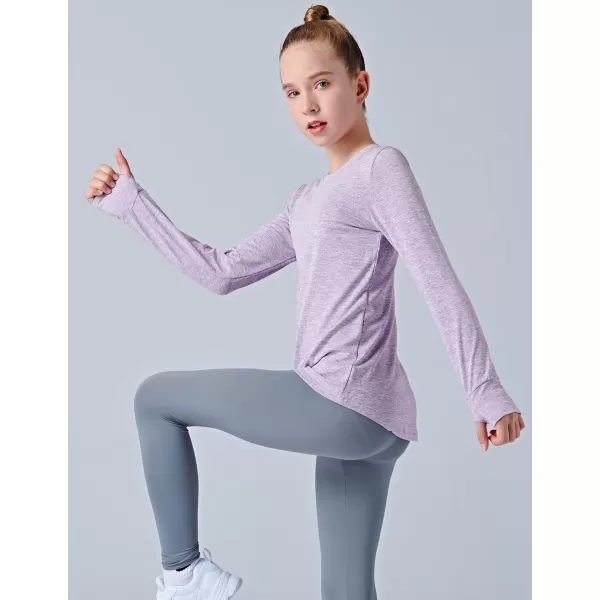 image3 Pack Youth Girls Long Sleeve Shirts Active Dry Fit Athletic Performance Clothes Kids Teens Sports Tees with ThumbholesHeather LavenderBlackLight Blue