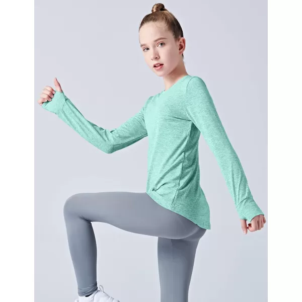 image3 Pack Youth Girls Long Sleeve Shirts Active Dry Fit Athletic Performance Clothes Kids Teens Sports Tees with ThumbholesHeather PinkGrayGreen