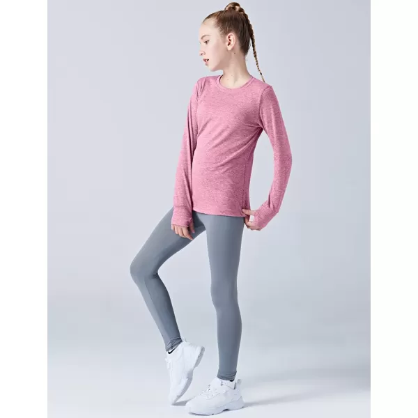 image3 Pack Youth Girls Long Sleeve Shirts Active Dry Fit Athletic Performance Clothes Kids Teens Sports Tees with ThumbholesHeather PinkGrayGreen