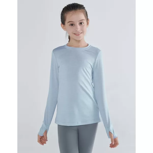 image3 Pack Youth Girls Long Sleeve Shirts Active Dry Fit Athletic Performance Clothes Kids Teens Sports Tees with ThumbholesHeavenly PinkLavender BlueAncient Water