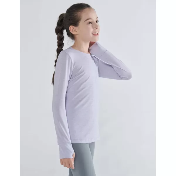 image3 Pack Youth Girls Long Sleeve Shirts Active Dry Fit Athletic Performance Clothes Kids Teens Sports Tees with ThumbholesHeavenly PinkLavender BlueAncient Water