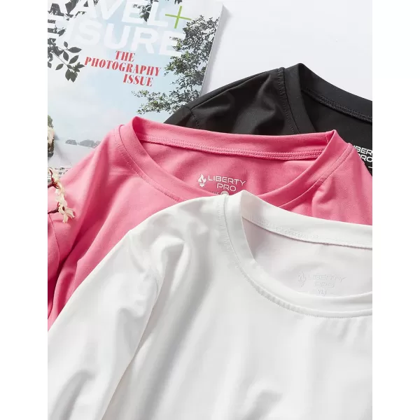 image3 Pack Youth Girls Long Sleeve Shirts Active Dry Fit Athletic Performance Clothes Kids Teens Sports Tees with ThumbholesPinkWhiteBlack