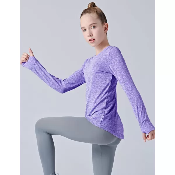 image3 Pack Youth Girls Long Sleeve Shirts Active Dry Fit Athletic Performance Clothes Kids Teens Sports Tees with ThumbholesWhisper PinkSonar BlueMetallic Silver