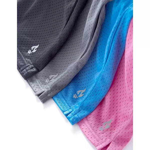 image4 Pack Girls Athletic Shorts with Pockets 3quot Dry Fit Running Shorts for Kids Teens Soccer BasketballPinkGrayBlueBlack