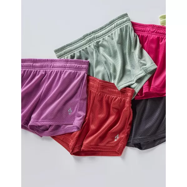 image4 Pack Girls Athletic Shorts with Pockets 3quot Dry Fit Running Shorts for Kids Teens Soccer BasketballRedBluePurpleLight Green