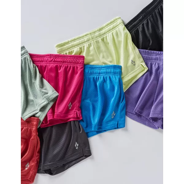 image4 Pack Girls Athletic Shorts with Pockets 3quot Dry Fit Running Shorts for Kids Teens Soccer BasketballTealLimeMagentaCharcoal