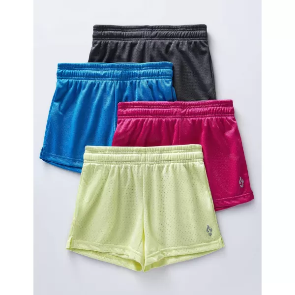 image4 Pack Girls Athletic Shorts with Pockets 3quot Dry Fit Running Shorts for Kids Teens Soccer BasketballTealLimeMagentaCharcoal