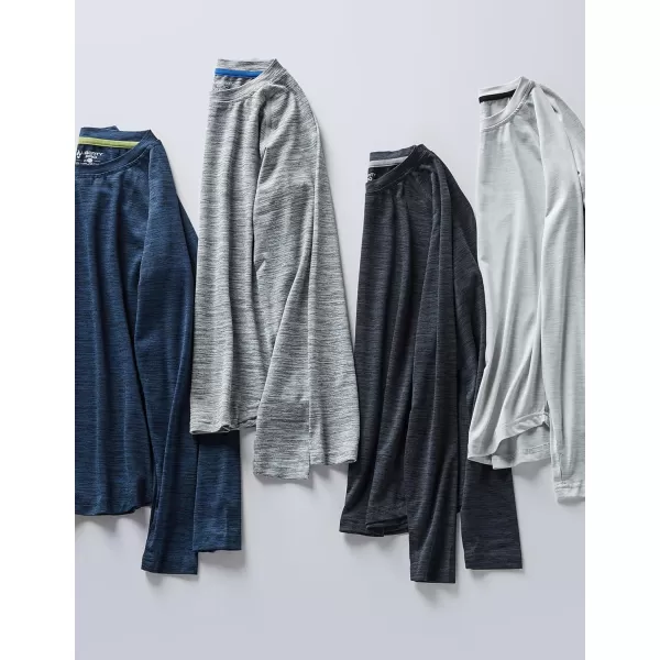 image4 Pack Youth Boys Long Sleeve Shirts Dry Fit Athletic Clothes for Teens Kids Active Performance Tshirts with Thumb HolesHeather Light Gray  Charcoal  Navy  Gray