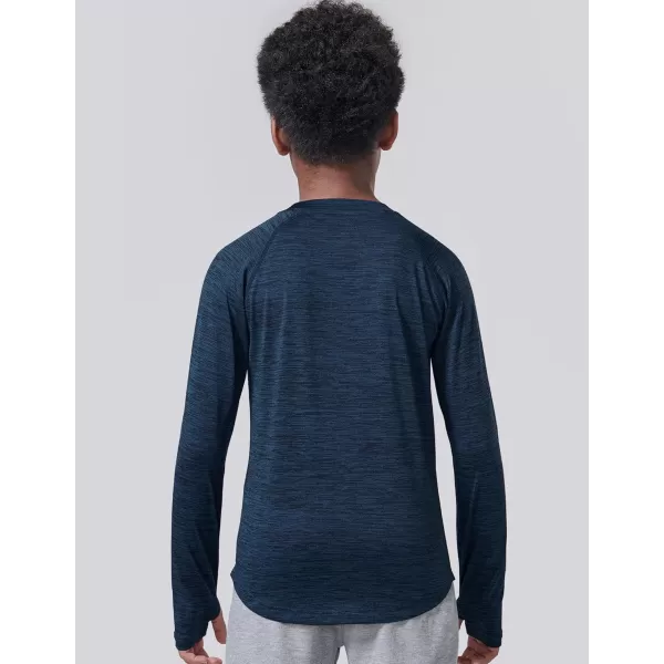image4 Pack Youth Boys Long Sleeve Shirts Dry Fit Athletic Clothes for Teens Kids Active Performance Tshirts with Thumb HolesHeather Light Gray  Charcoal  Navy  Gray