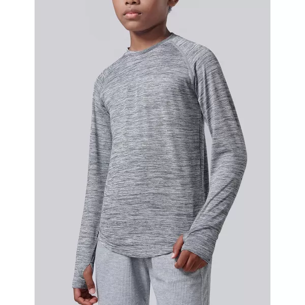 image4 Pack Youth Boys Long Sleeve Shirts Dry Fit Athletic Clothes for Teens Kids Active Performance Tshirts with Thumb HolesHeather Light Gray  Charcoal  Navy  Gray