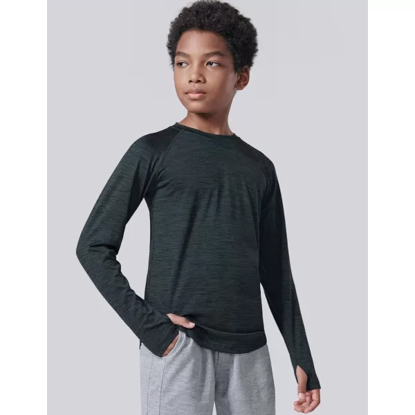 image4 Pack Youth Boys Long Sleeve Shirts Dry Fit Athletic Clothes for Teens Kids Active Performance Tshirts with Thumb HolesHeather Light Gray  Charcoal  Navy  Gray
