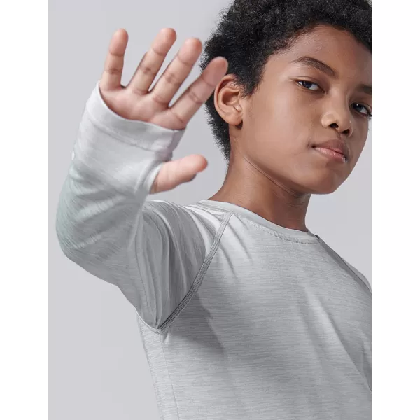 image4 Pack Youth Boys Long Sleeve Shirts Dry Fit Athletic Clothes for Teens Kids Active Performance Tshirts with Thumb HolesHeather Light Gray  Charcoal  Navy  Gray