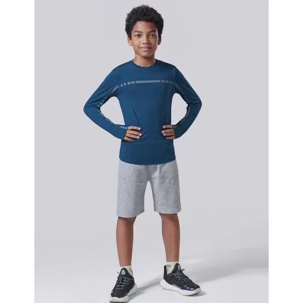 image4 Pack Youth Boys Long Sleeve Shirts Dry Fit Athletic Clothes for Teens Kids Active Performance Tshirts with Thumb HolesOliveBlueCharcoalLavender