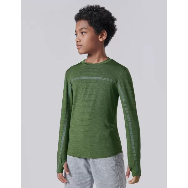 image4 Pack Youth Boys Long Sleeve Shirts Dry Fit Athletic Clothes for Teens Kids Active Performance Tshirts with Thumb HolesOliveBlueCharcoalLavender