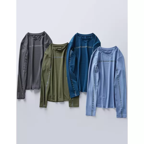 image4 Pack Youth Boys Long Sleeve Shirts Dry Fit Athletic Clothes for Teens Kids Active Performance Tshirts with Thumb HolesOliveBlueCharcoalLavender