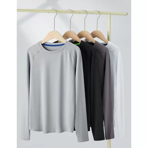 image4 Pack Youth Boys Long Sleeve Shirts Dry Fit Athletic Clothes for Teens Kids Active Performance Tshirts with Thumb HolesWhiteGrayCharcoalBlack