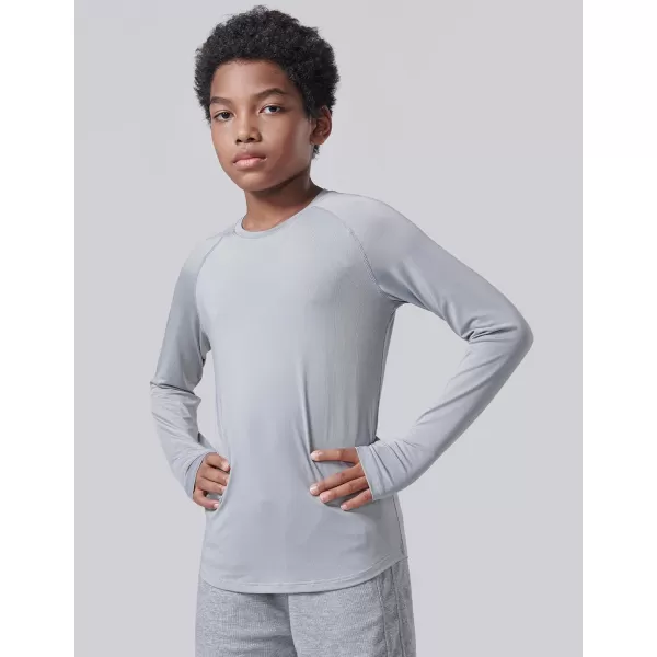 image4 Pack Youth Boys Long Sleeve Shirts Dry Fit Athletic Clothes for Teens Kids Active Performance Tshirts with Thumb HolesWhiteGrayCharcoalBlack