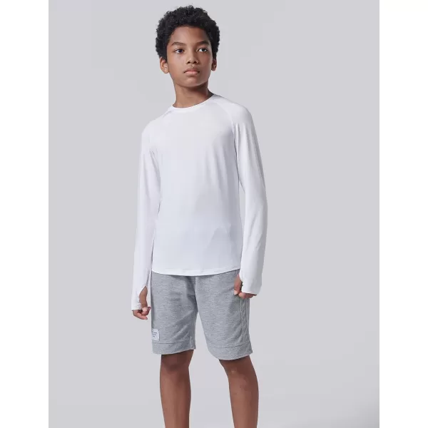 image4 Pack Youth Boys Long Sleeve Shirts Dry Fit Athletic Clothes for Teens Kids Active Performance Tshirts with Thumb HolesWhiteGrayCharcoalBlack
