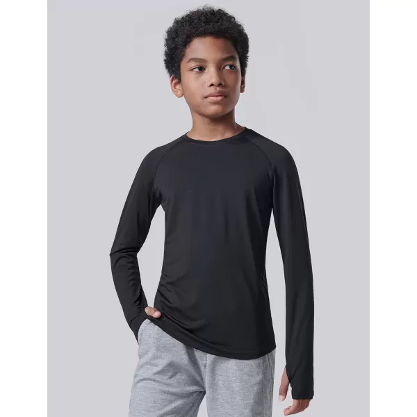 image4 Pack Youth Boys Long Sleeve Shirts Dry Fit Athletic Clothes for Teens Kids Active Performance Tshirts with Thumb HolesWhiteGrayCharcoalBlack