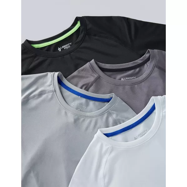 image4 Pack Youth Boys Long Sleeve Shirts Dry Fit Athletic Clothes for Teens Kids Active Performance Tshirts with Thumb HolesWhiteGrayCharcoalBlack