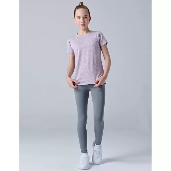 image4 Pack Youth Girls Athletic Shirts Short Sleeve Dry Fit Apparel Tech Tshirts Sports Activewear for Kids TeensHeather LavenderLight BlueGrayGreen