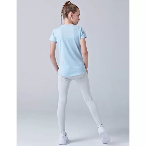 image4 Pack Youth Girls Athletic Shirts Short Sleeve Dry Fit Apparel Tech Tshirts Sports Activewear for Kids TeensHeather LavenderLight BlueGrayGreen