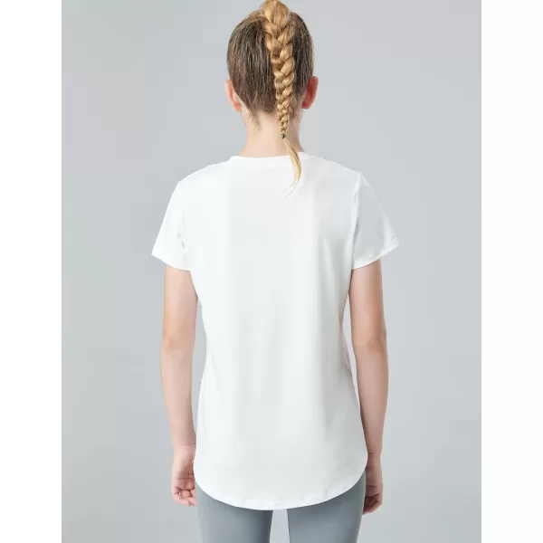 image4 Pack Youth Girls Athletic Shirts Short Sleeve Dry Fit Apparel Tech Tshirts Sports Activewear for Kids TeensPinkWhiteBlackCharcoal