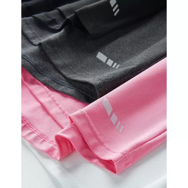 image4 Pack Youth Girls Athletic Shirts Short Sleeve Dry Fit Apparel Tech Tshirts Sports Activewear for Kids TeensPinkWhiteBlackCharcoal