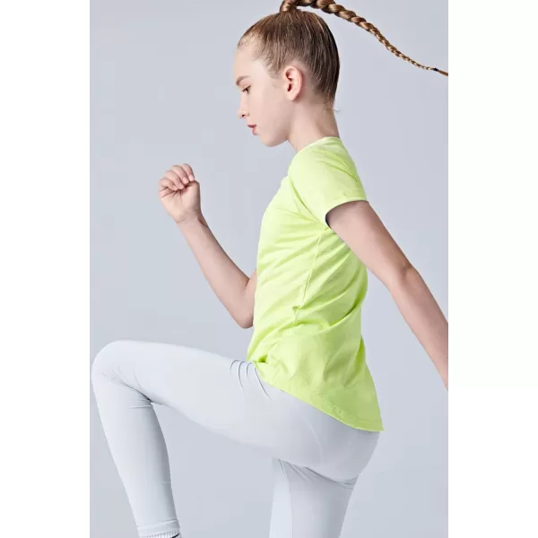 image4 Pack Youth Girls Athletic Shirts Short Sleeve Dry Fit Apparel Tech Tshirts Sports Activewear for Kids TeensPurpleBaby BlueHot PinkNeon Yellow