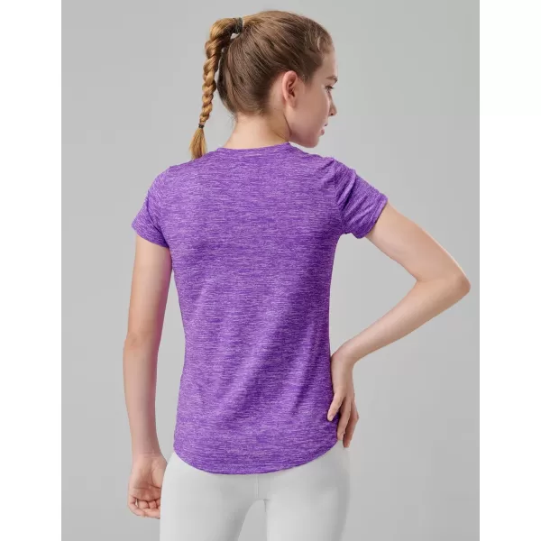 image4 Pack Youth Girls Athletic Shirts Short Sleeve Dry Fit Apparel Tech Tshirts Sports Activewear for Kids TeensPurpleBaby BlueHot PinkNeon Yellow