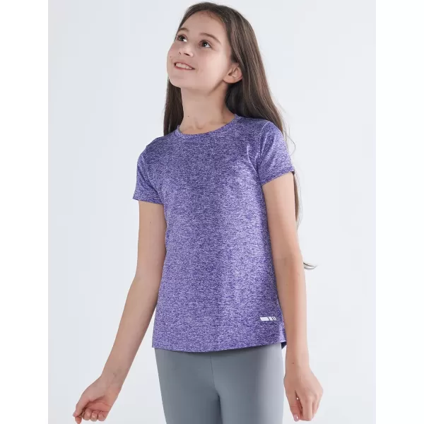 image4 Pack Youth Girls Athletic Shirts Short Sleeve Dry Fit Apparel Tech Tshirts Sports Activewear for Kids TeensVioletAquaLight PeachSangria