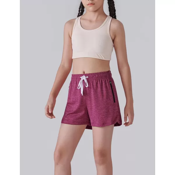 image4 Pack Youth Girls Athletic Shorts 3quot Girls Soccer Shorts Kids Workout Gym Clothes Activewear Apparel with Zipper PocketsLilacMintMagentaLight Gray