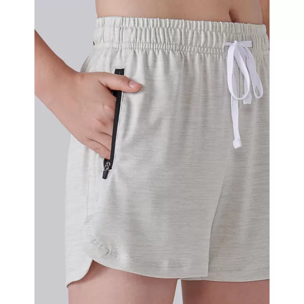 image4 Pack Youth Girls Athletic Shorts 3quot Girls Soccer Shorts Kids Workout Gym Clothes Activewear Apparel with Zipper PocketsLilacMintMagentaLight Gray