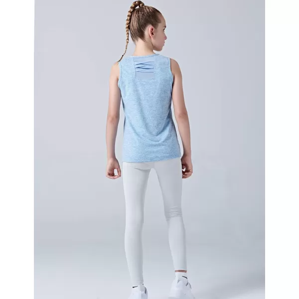 image4 Pack Youth Girls Athletic Tank Tops Dry Fit Active Performance Tech Sleeveless ShirtsHeather GreenPinkLight BlueGray