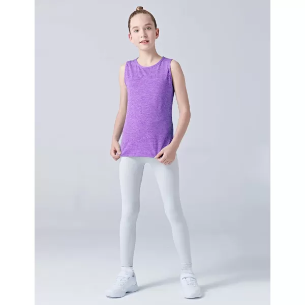 image4 Pack Youth Girls Athletic Tank Tops Dry Fit Active Performance Tech Sleeveless ShirtsHeather PurpleHot PinkNeon YellowBaby Blue