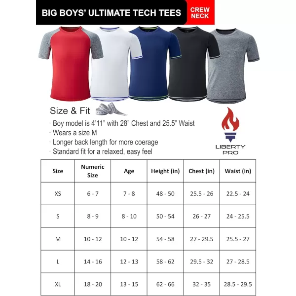 image5 Pack Boys Athletic Shirts Youth Activewear Dry Fit Tshirts for Kids Short Sleeve Tees Bulk Athletic Performance ClothingBlackWhiteNavyRedHeather Gray