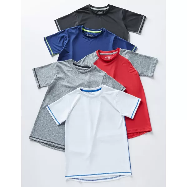 image5 Pack Boys Athletic Shirts Youth Activewear Dry Fit Tshirts for Kids Short Sleeve Tees Bulk Athletic Performance ClothingBlackWhiteNavyRedHeather Gray
