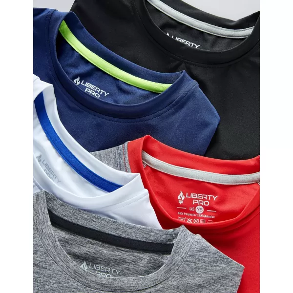 image5 Pack Boys Athletic Shirts Youth Activewear Dry Fit Tshirts for Kids Short Sleeve Tees Bulk Athletic Performance ClothingBlackWhiteNavyRedHeather Gray