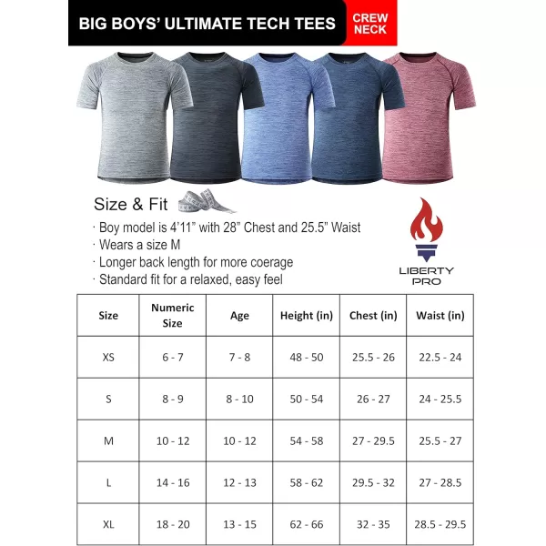image5 Pack Boys Athletic Shirts Youth Activewear Dry Fit Tshirts for Kids Short Sleeve Tees Bulk Athletic Performance ClothingHeather NavyGrayCharcoalBlueMaroon