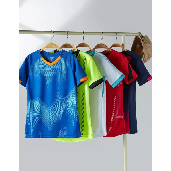 image5 Pack Boys Athletic Shirts Youth Activewear Dry Fit Tshirts for Kids Short Sleeve Tees Bulk Athletic Performance ClothingRedBlueNavyWhiteLime Yellow