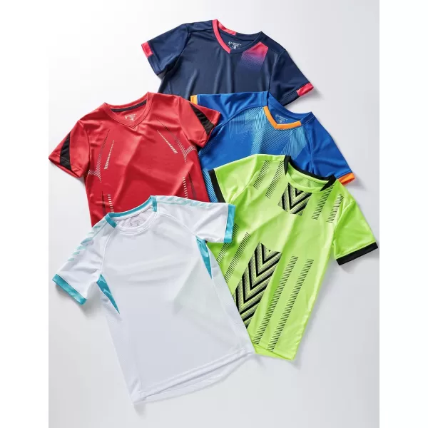 image5 Pack Boys Athletic Shirts Youth Activewear Dry Fit Tshirts for Kids Short Sleeve Tees Bulk Athletic Performance ClothingRedBlueNavyWhiteLime Yellow