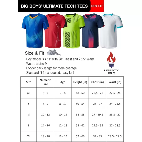 image5 Pack Boys Athletic Shirts Youth Activewear Dry Fit Tshirts for Kids Short Sleeve Tees Bulk Athletic Performance ClothingRedBlueNavyWhiteLime Yellow