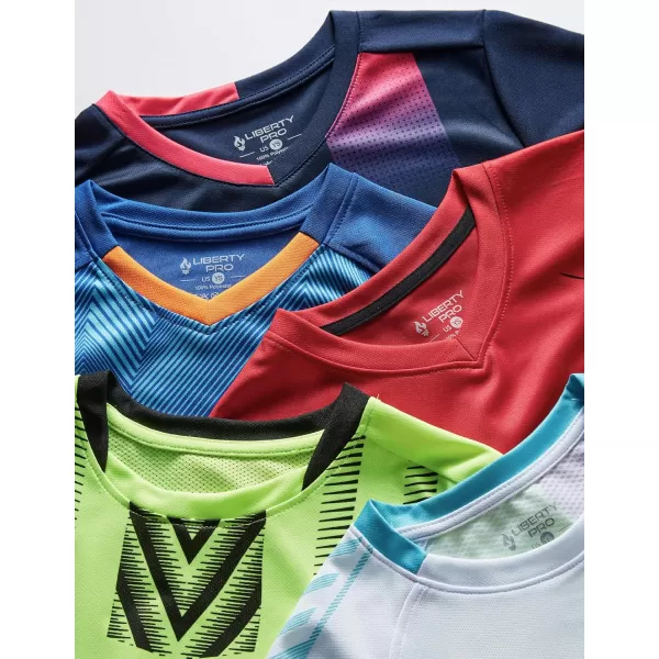 image5 Pack Boys Athletic Shirts Youth Activewear Dry Fit Tshirts for Kids Short Sleeve Tees Bulk Athletic Performance ClothingRedBlueNavyWhiteLime Yellow