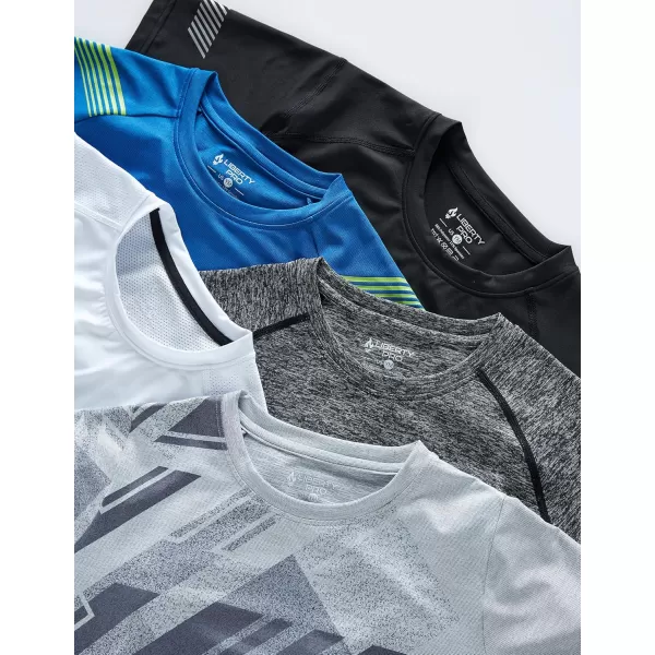 image5 Pack Boys Athletic Shirts Youth Activewear Dry Fit Tshirts for Kids Short Sleeve Tees Bulk Athletic Performance ClothingWhiteGrayBlueCharcoalBlack