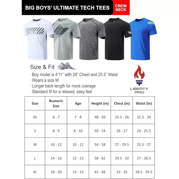 image5 Pack Boys Athletic Shirts Youth Activewear Dry Fit Tshirts for Kids Short Sleeve Tees Bulk Athletic Performance ClothingWhiteGrayBlueCharcoalBlack