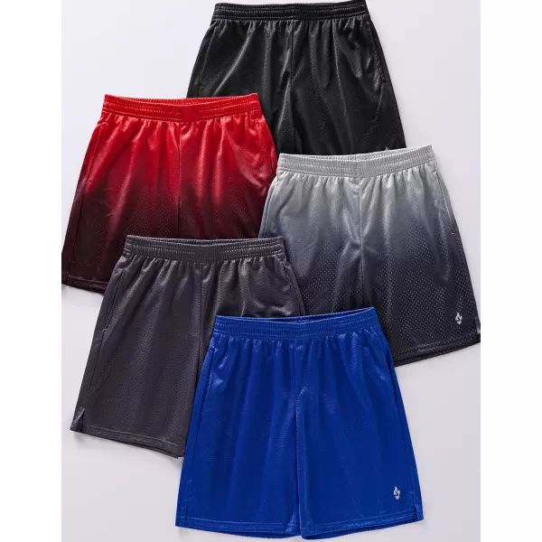 image5 Pack Boys Athletic Shorts Mesh Basketball Youth Apparel Kids Sports Active Gear with PocketsBlackRoyalCharcoalGradient RedGradient Gray